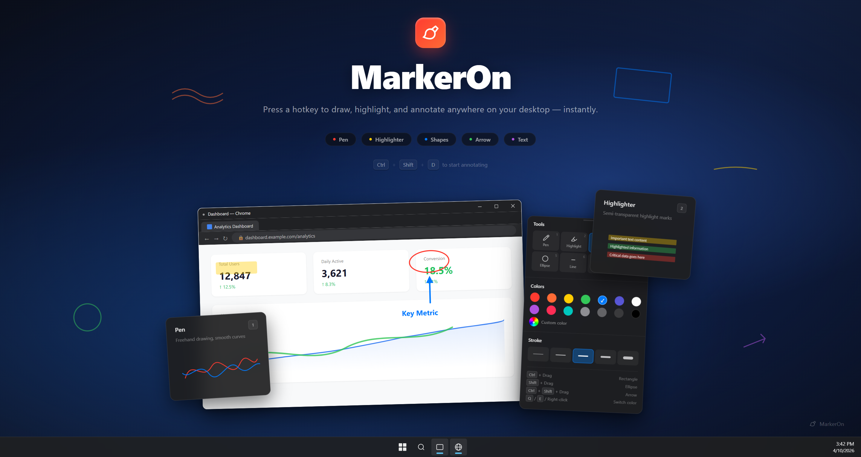 MarkerOn drawing over a desktop screen